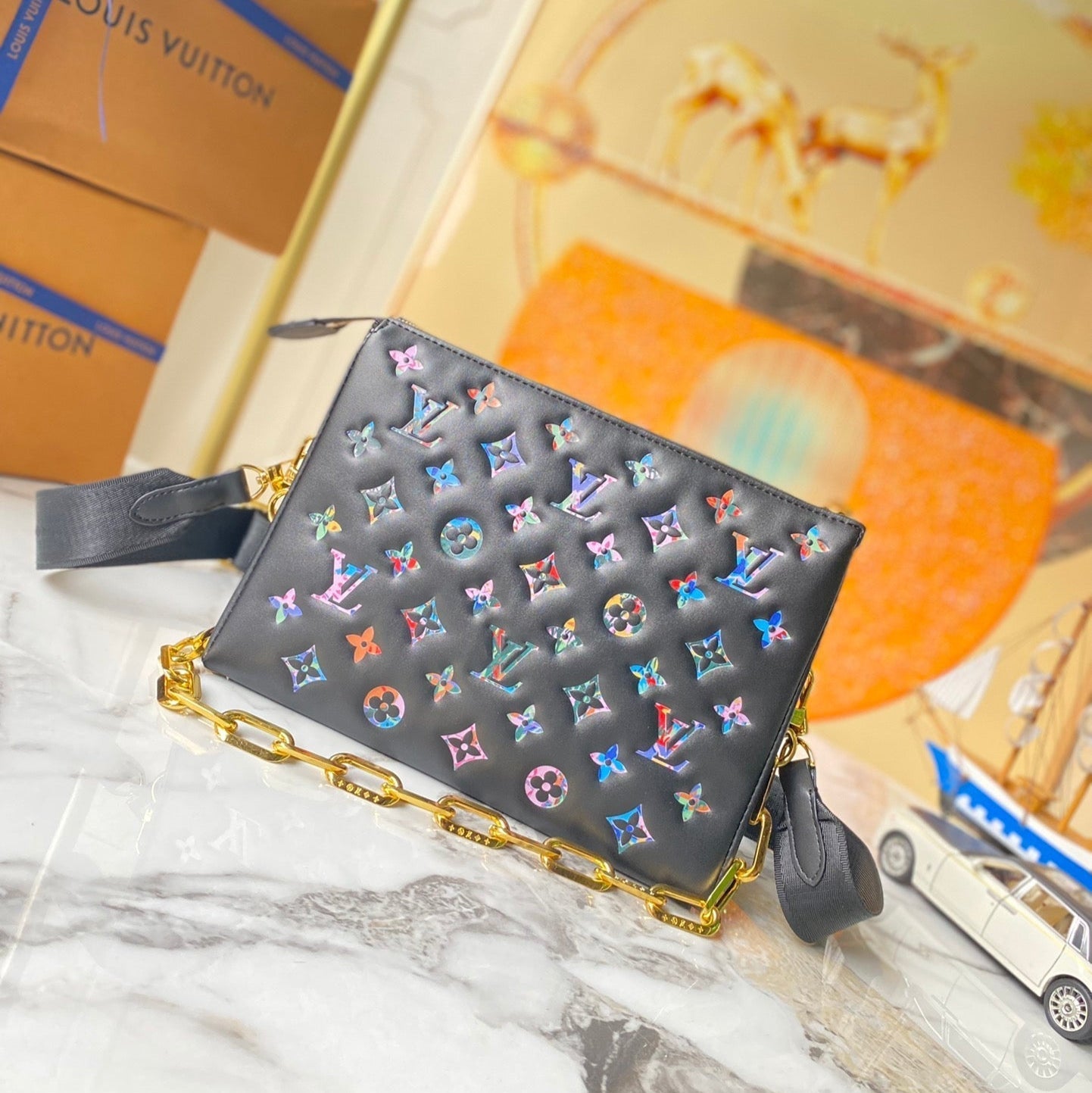 Black Color Print Small Coussin Bag