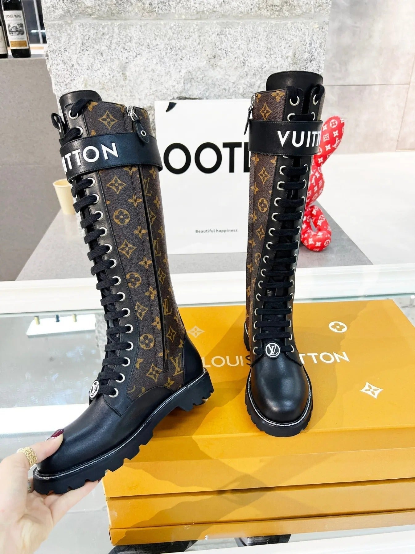 Martin boots women's new genuine leather long boots flat bottom side zipper letter strap niche simple fashion all-match single boots 0425032801
