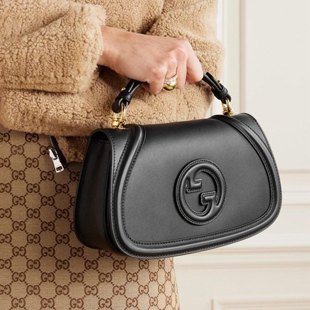 New G Blondie leather-trimmed canvas-jacquard shoulder bag 0425031410