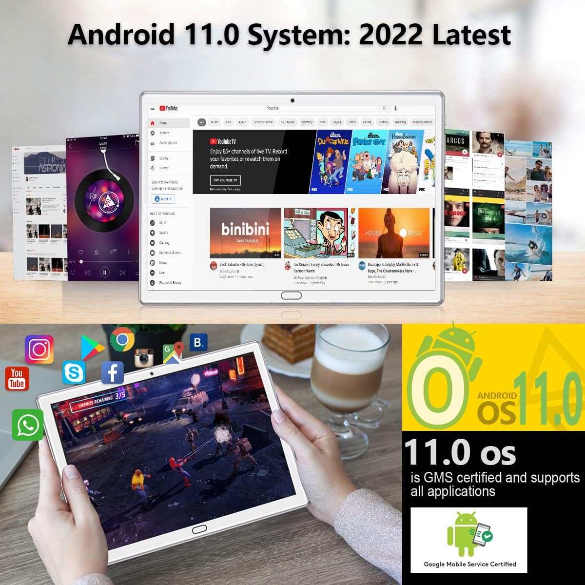 2 in 1 Tablet 10.1 Inch, Android 11.0 Tablets, 64GB/128GB ROM, Dual 4G Cellular with Keyboard, 18MP Camera, Octa-Core Processor, WiFi, GPS, Bluetooth, Google Certified Tablet PC(2023 Gray)
