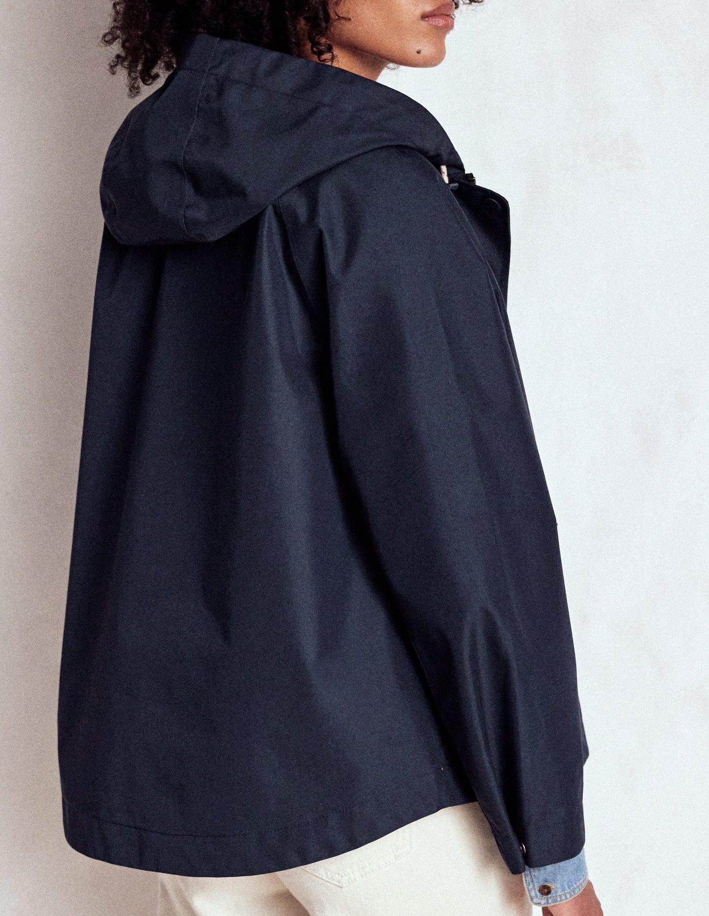 Cropped Rain Mac-Navy