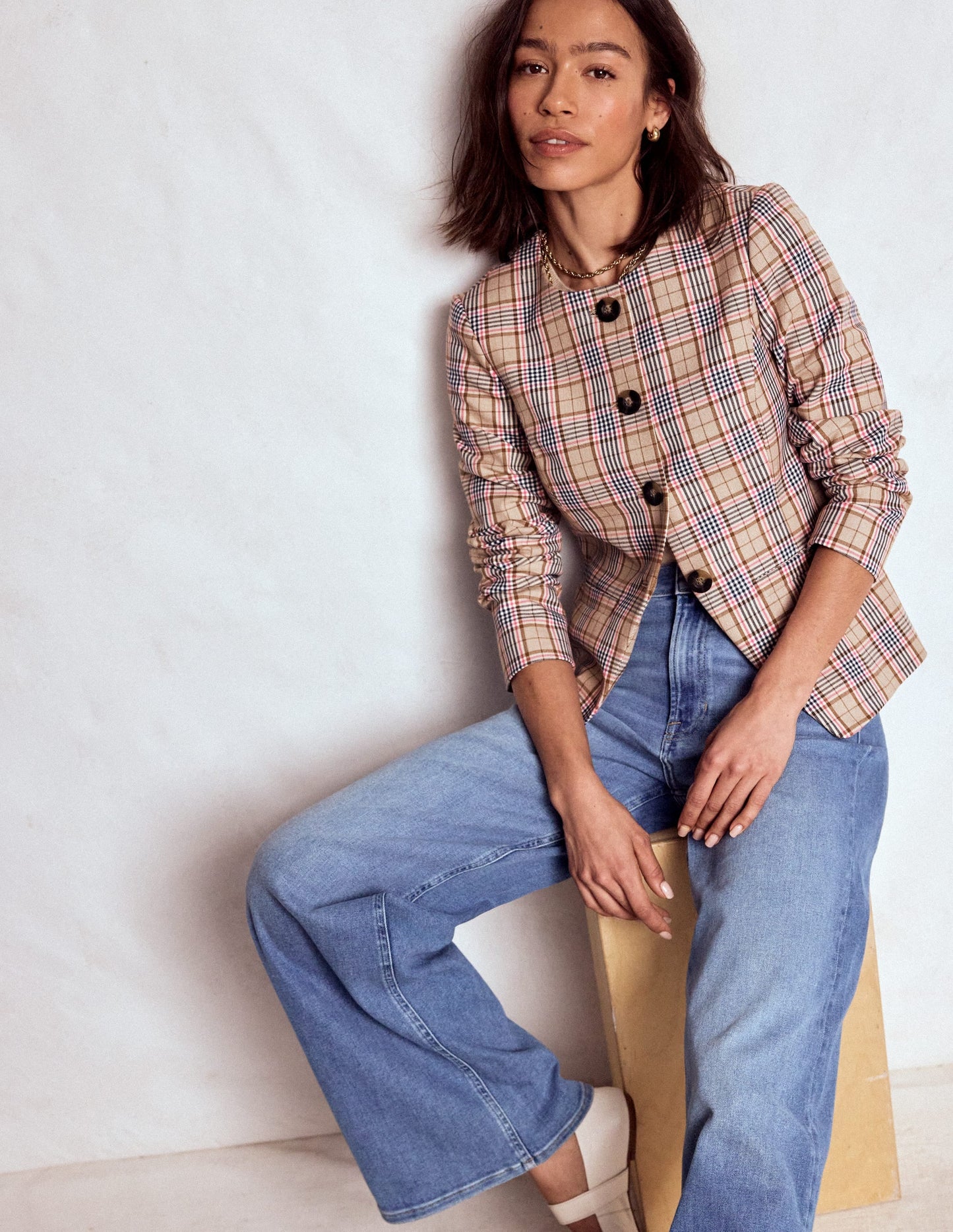 Hampstead Check Blazer-Brown, Pink & Navy Check