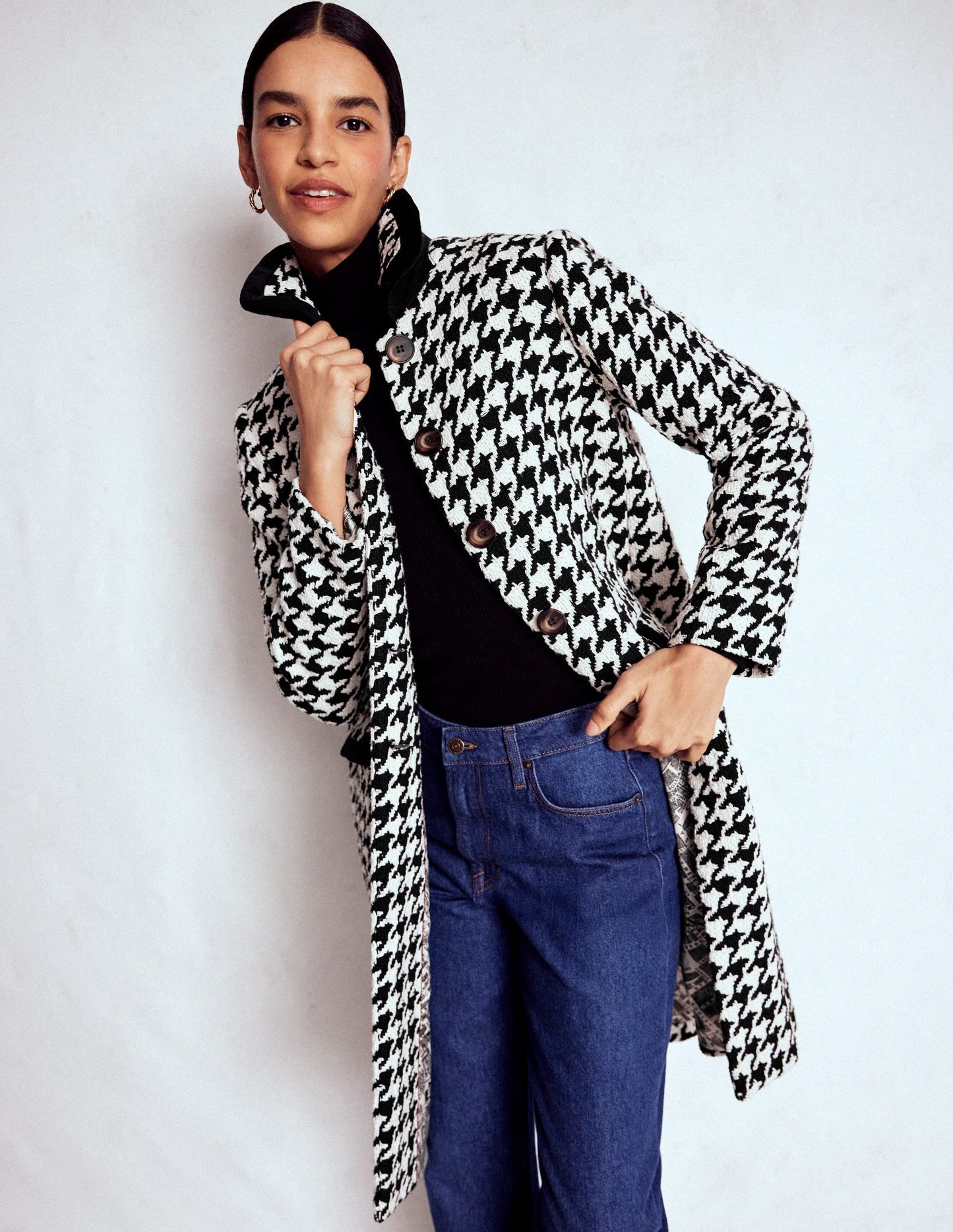 Edinburgh Swing Coat-Black Dogstooth