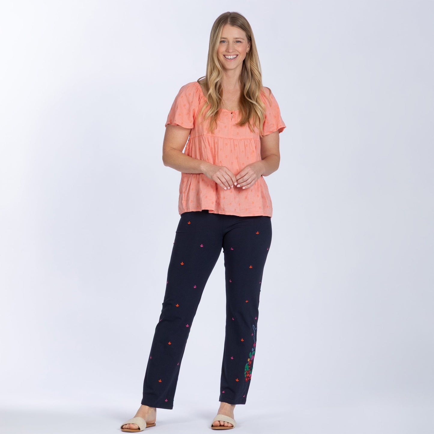 Embroidered Soft Stretch Pants