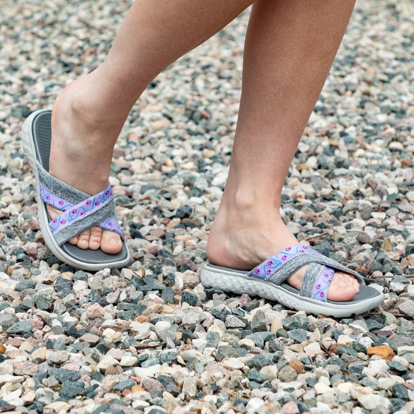 Cross Top Paw Print Slide Sandals