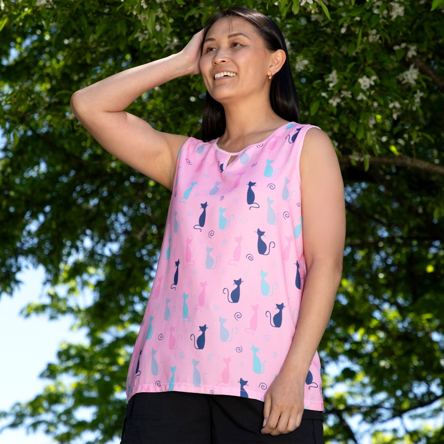 Cat & Paws Keyhole Sleeveless Top