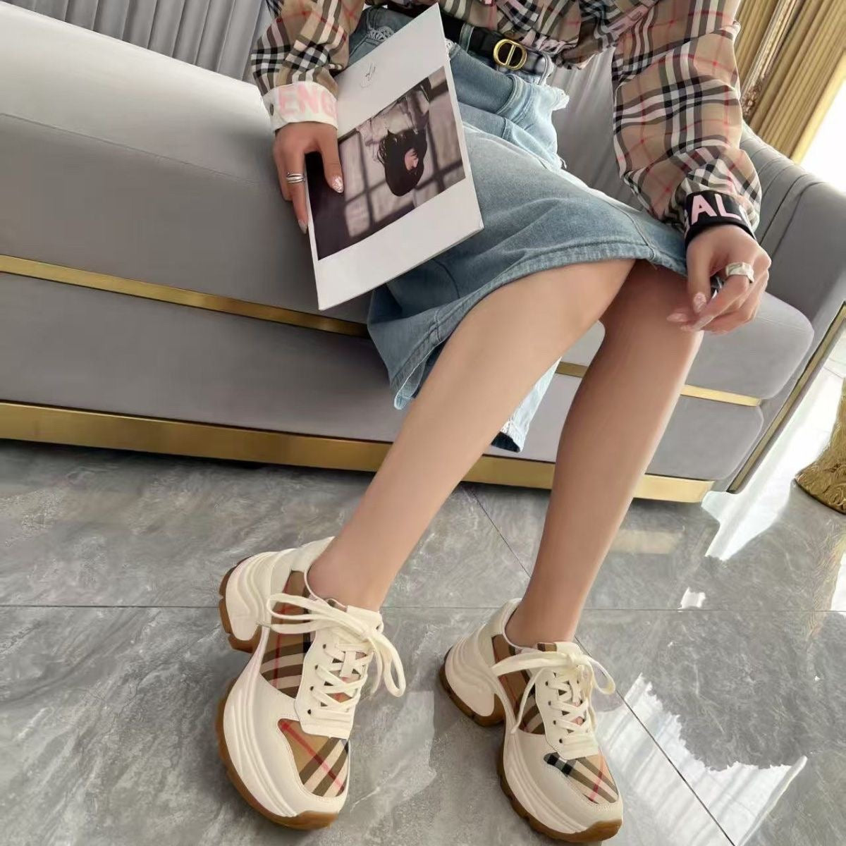 New plaid platform sneakers PD042025051915
