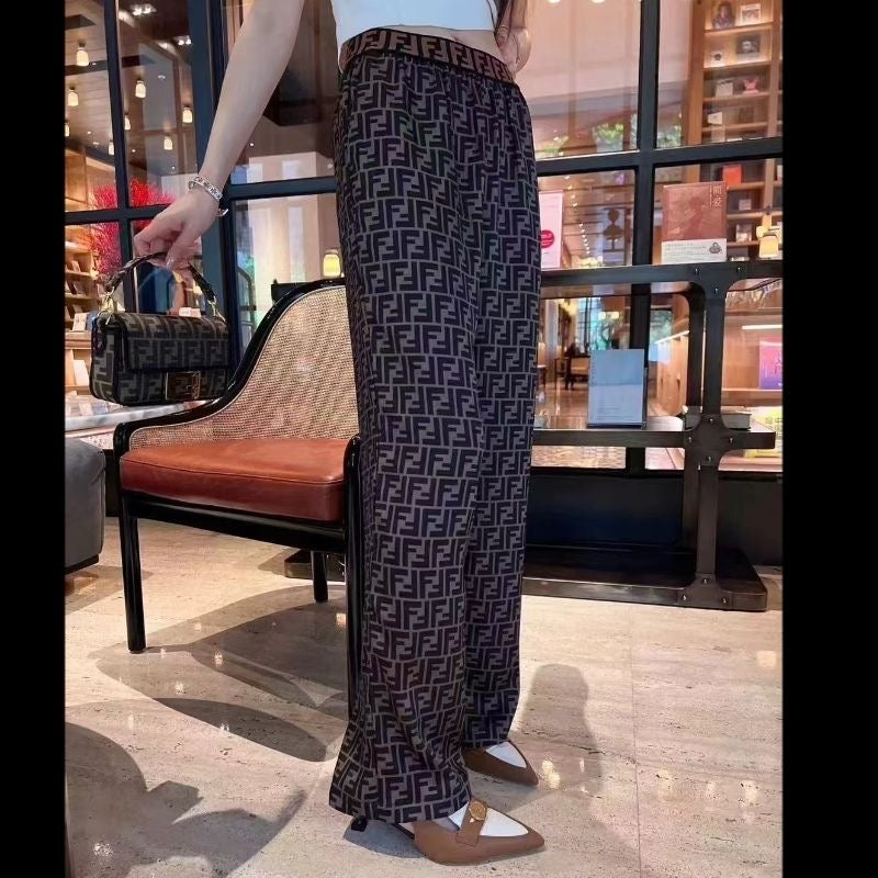 Drape ice silk loose high waist casual straight trousers PD0425070109