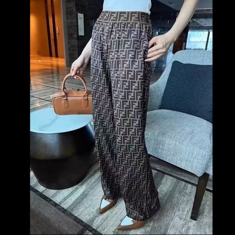Drape ice silk loose high waist casual straight trousers PD0425070109