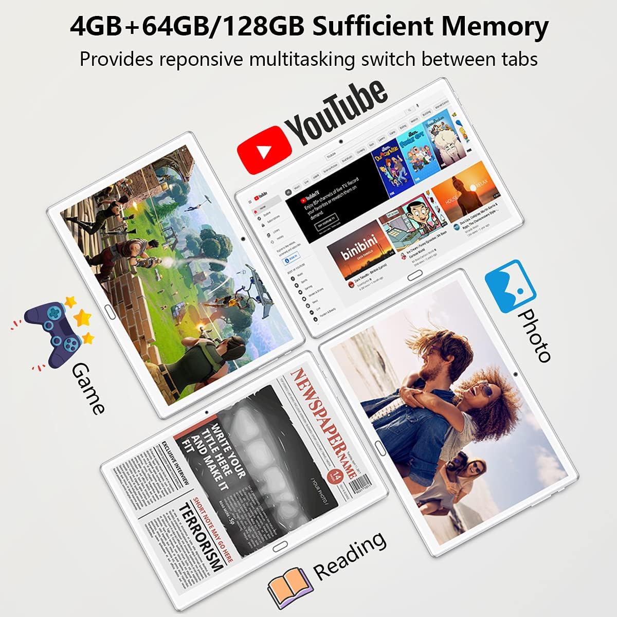 2 in 1 Tablet 10.1 Inch, Android 11.0 Tablets, 64GB/128GB ROM, Dual 4G Cellular with Keyboard, 18MP Camera, Octa-Core Processor, WiFi, GPS, Bluetooth, Google Certified Tablet PC(2023 Gray)