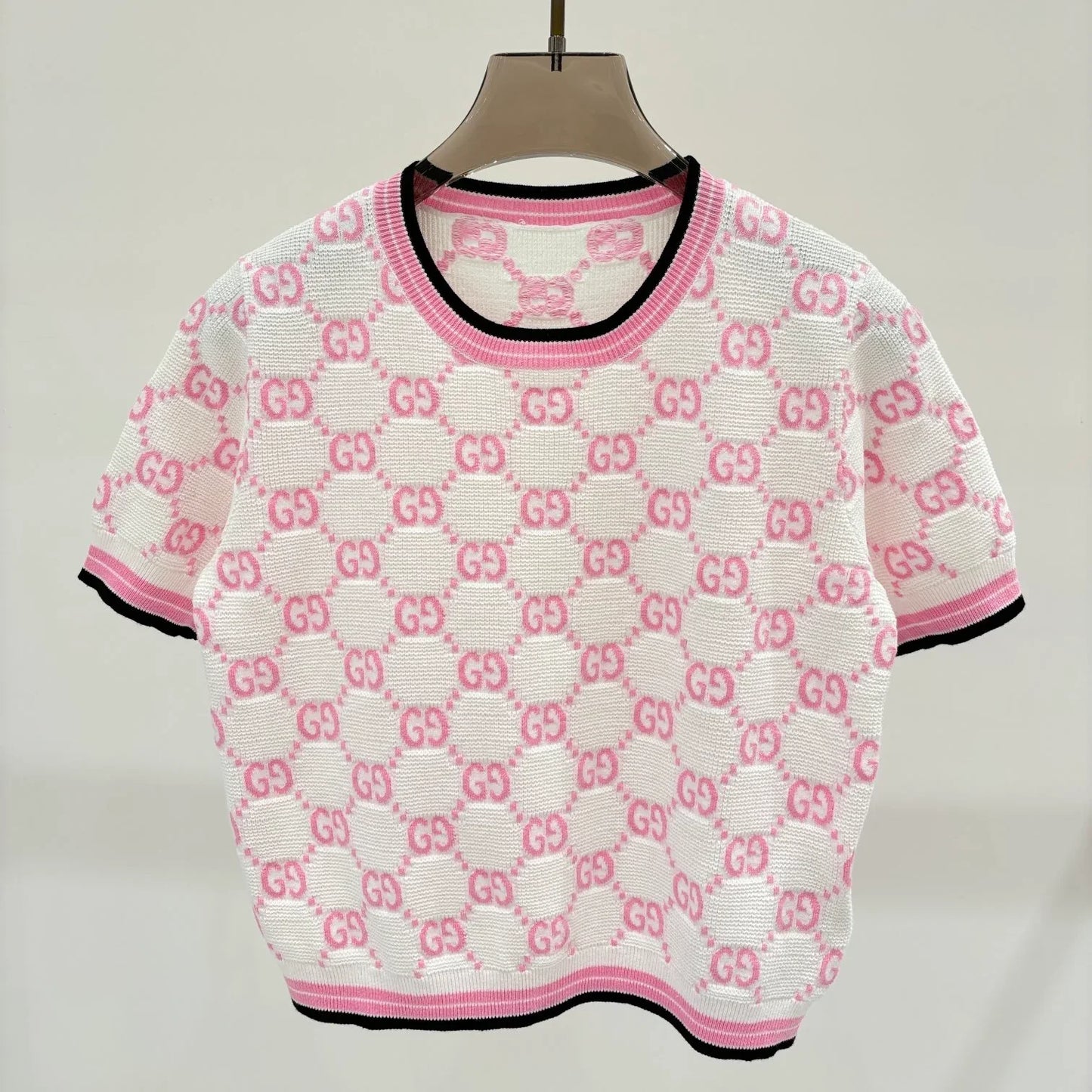 New round neck letter jacquard knit short tops 1025042214