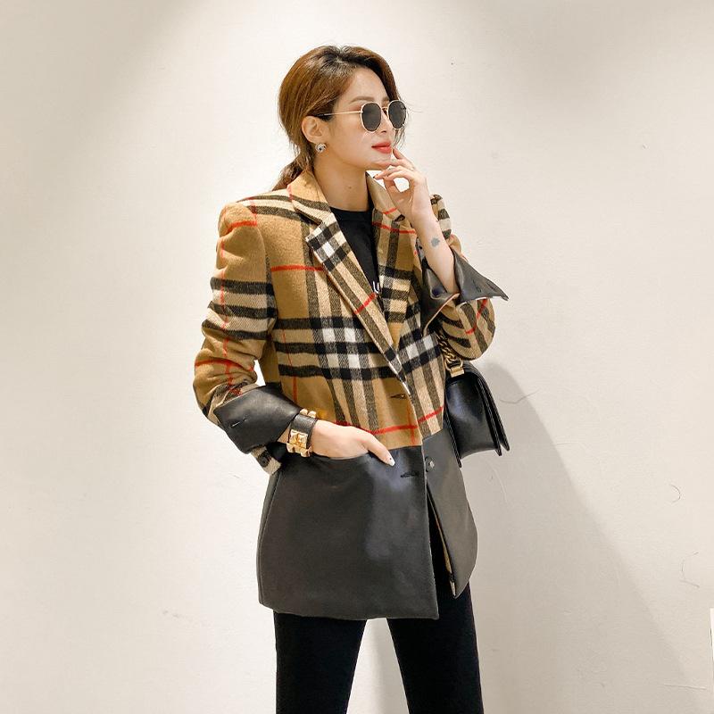 New Fashion Long Sleeved Plaid Woolen Jacket 1023121507