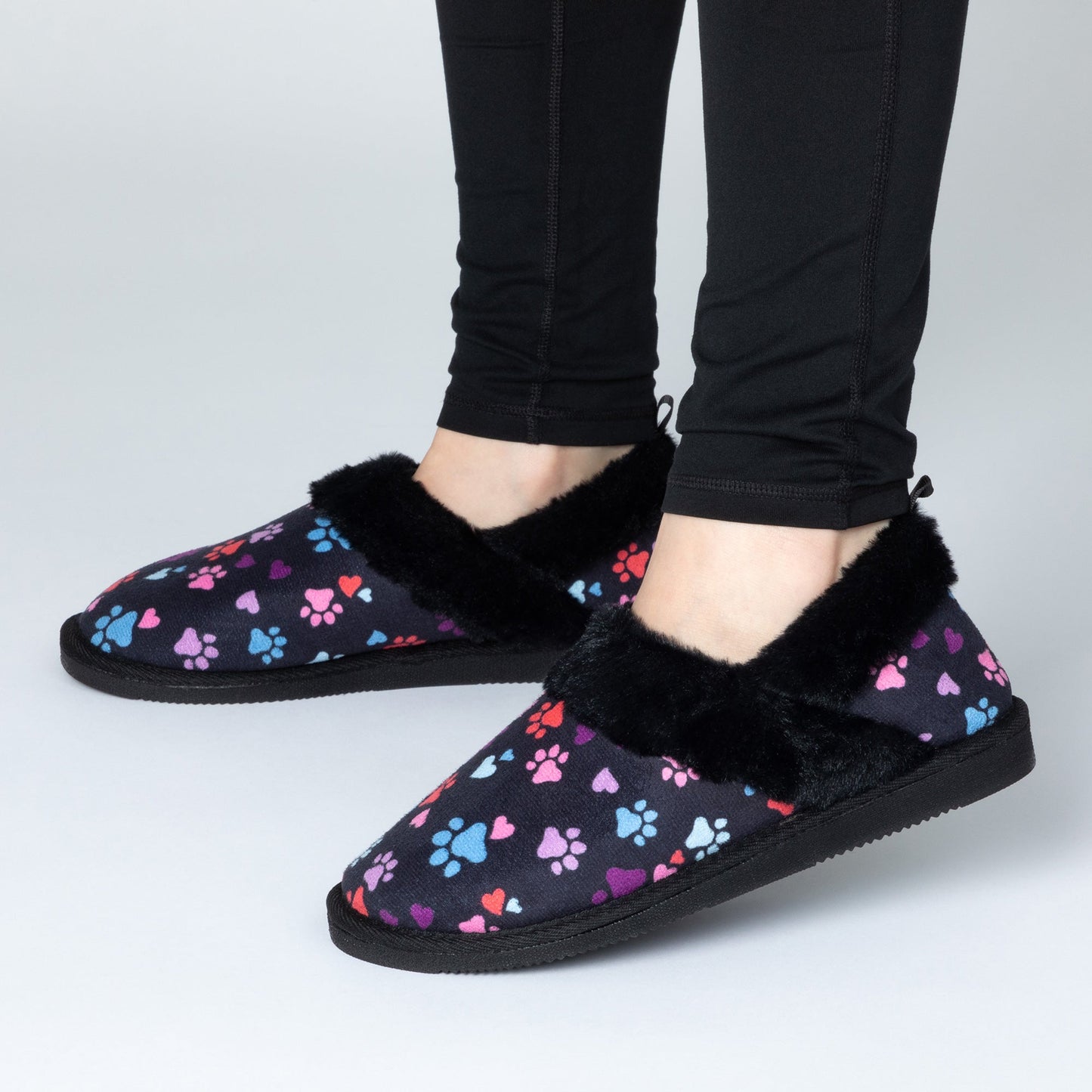 Paw Print Faux Fur Lined Indoor/Outdoor Slipper Shoes