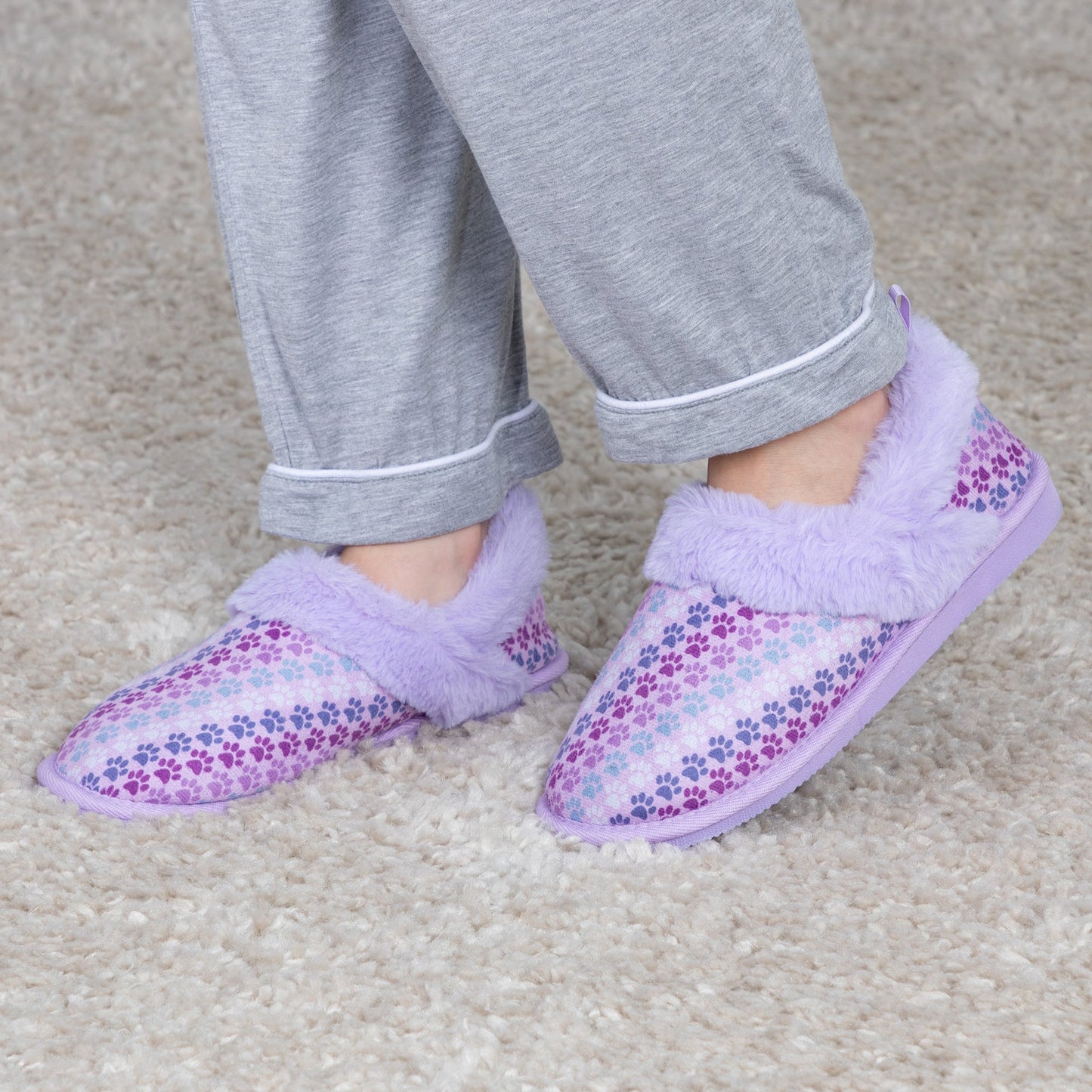 Paw Print Faux Fur Lined Indoor/Outdoor Slipper Shoes