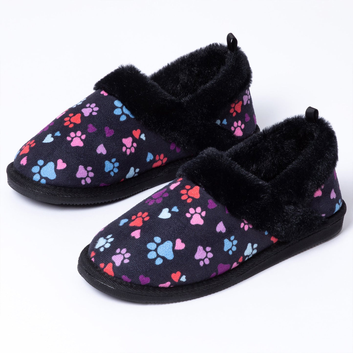 Paw Print Faux Fur Lined Indoor/Outdoor Slipper Shoes