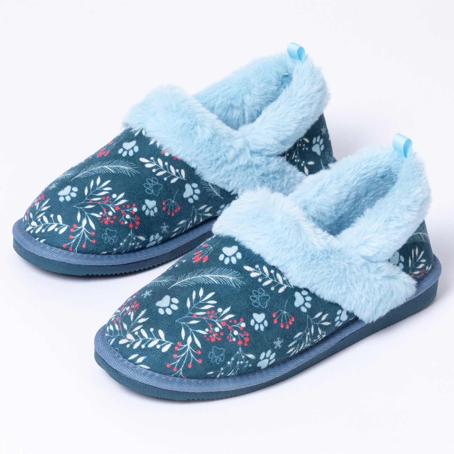 Paw Print Faux Fur Lined Indoor/Outdoor Slipper Shoes