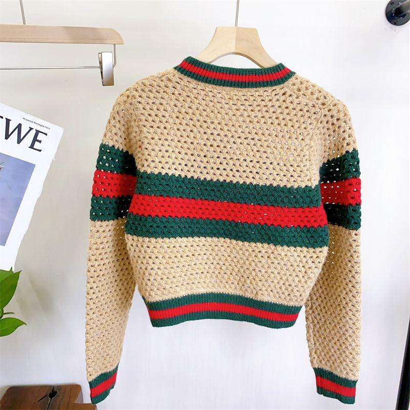 New Embroidered Striped Color-block Knit Top 1024031503