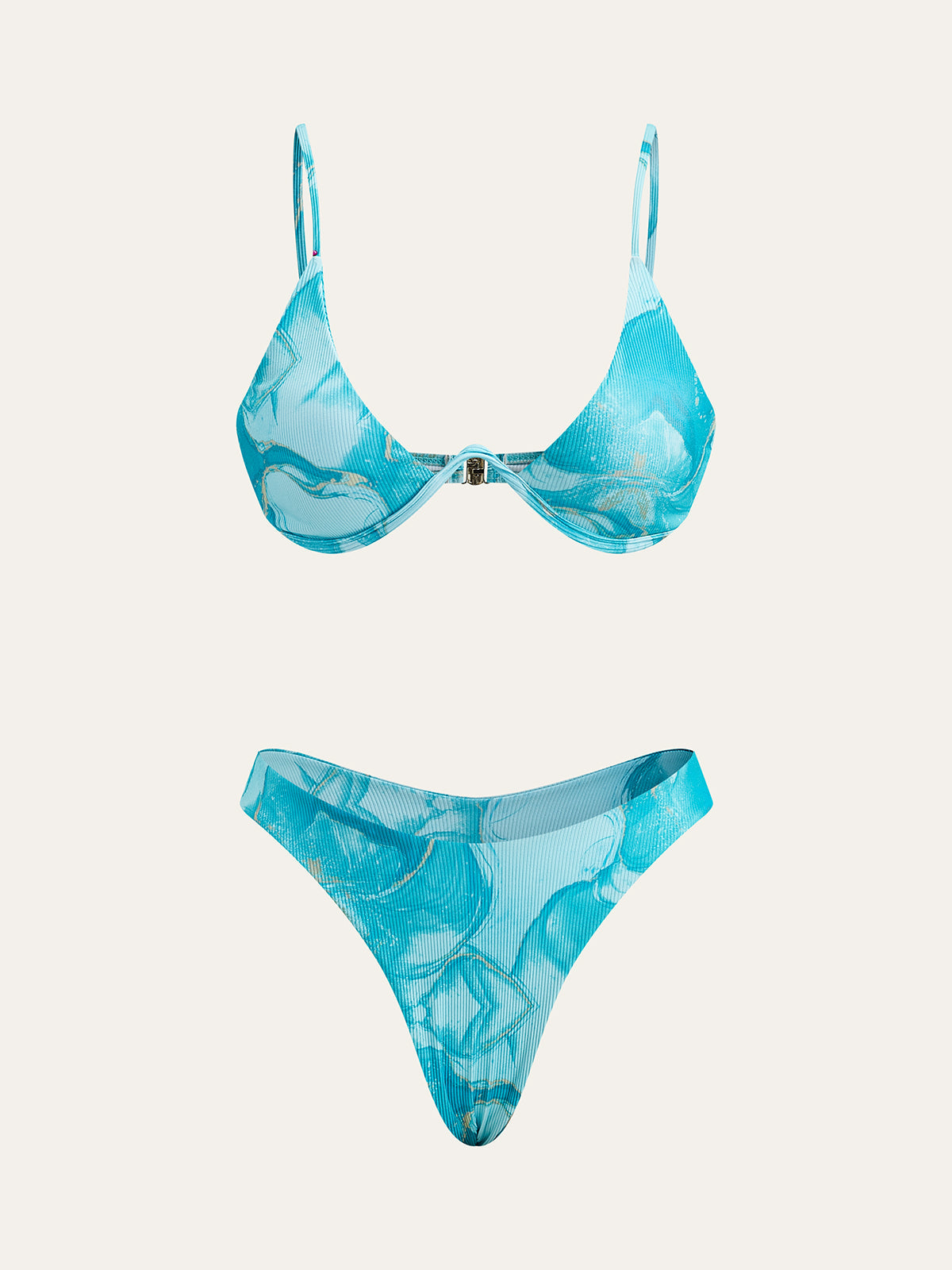 Marble Print Bikini Set With Cover-Up Skirt
