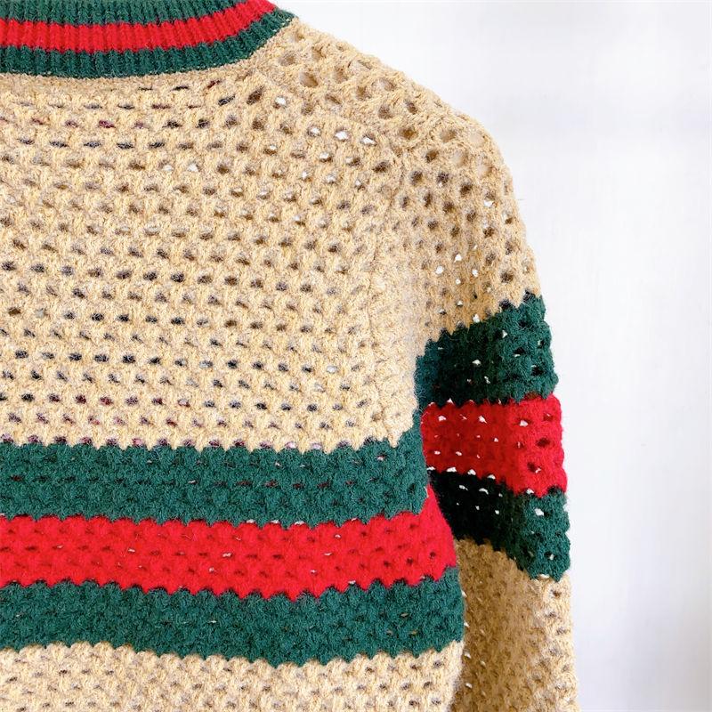 New Embroidered Striped Color-block Knit Top 1024031503
