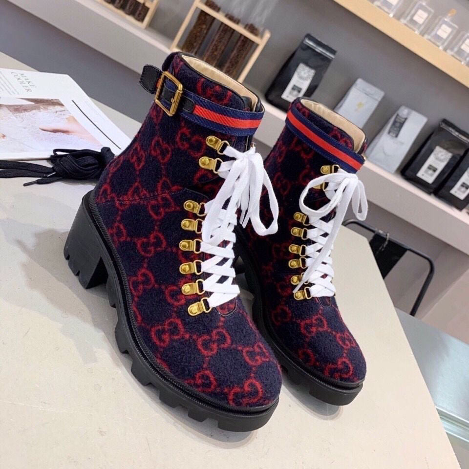 Martin boots women's short boots autumn and winter new European and American flower thick heel ankle boots high heel round toe low boots
