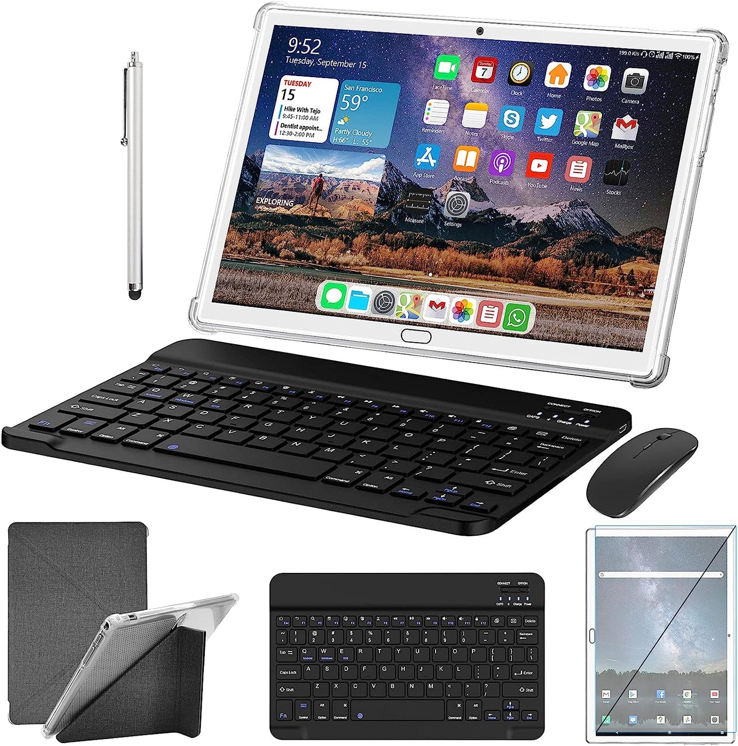2 in 1 Tablet 10.1 Inch, Android 11.0 Tablets, 64GB/128GB ROM, Dual 4G Cellular with Keyboard, 18MP Camera, Octa-Core Processor, WiFi, GPS, Bluetooth, Google Certified Tablet PC(2023 Gray)