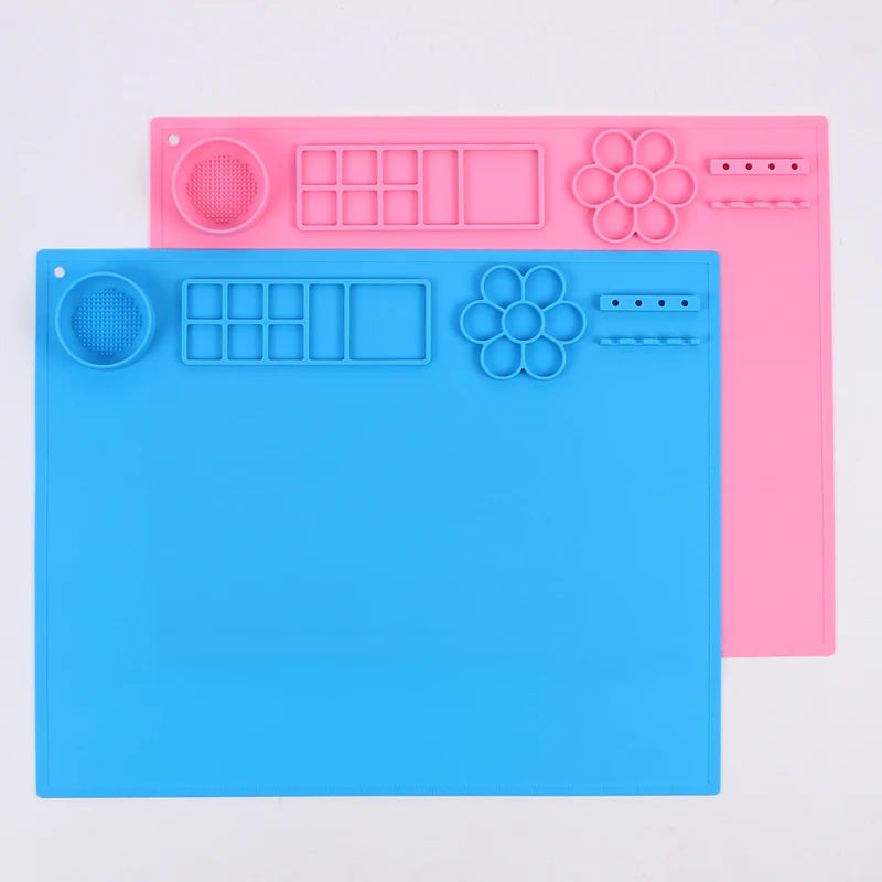 Silicone Painting Mat Kids Art Crafts Pads with Cup and Paint Brush Holder Palette DIY Handmade Mat