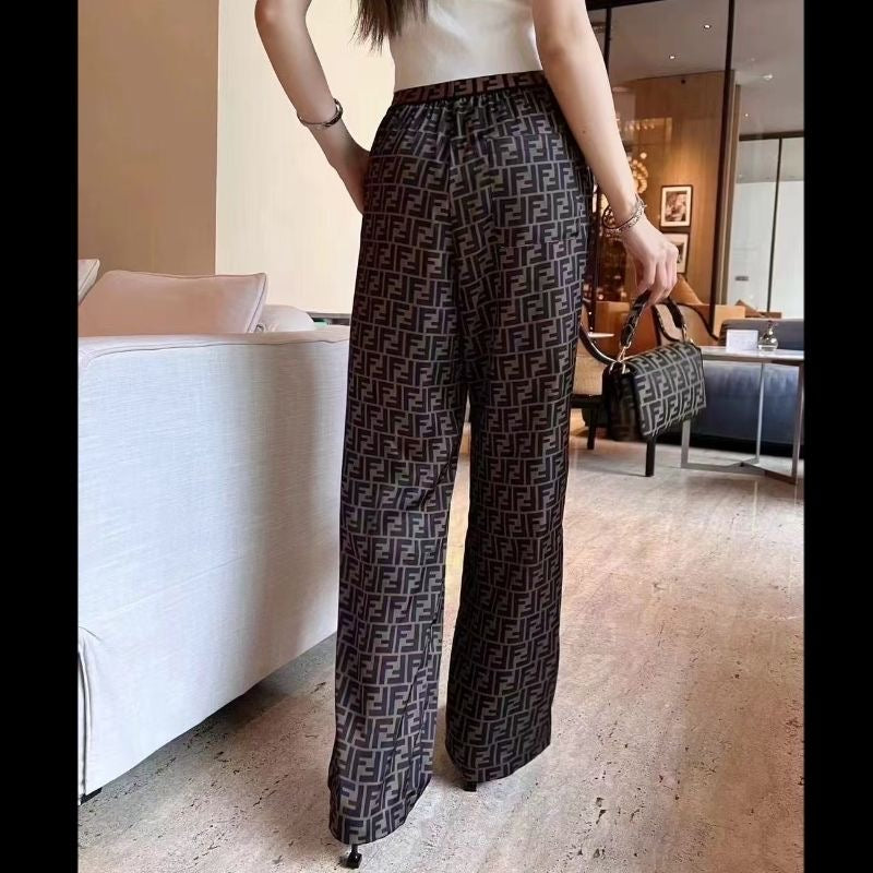 Drape ice silk loose high waist casual straight trousers PD0425070109