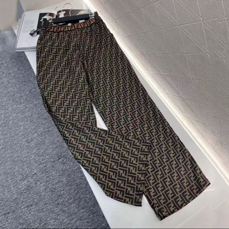 Drape ice silk loose high waist casual straight trousers PD0425070109