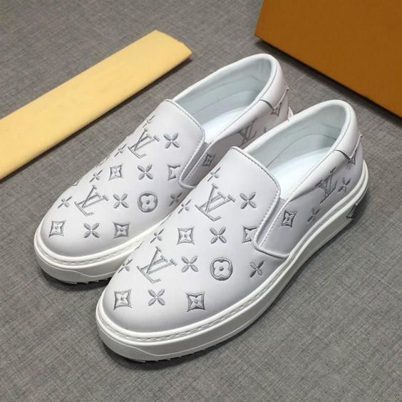 White print slipon womens loafers