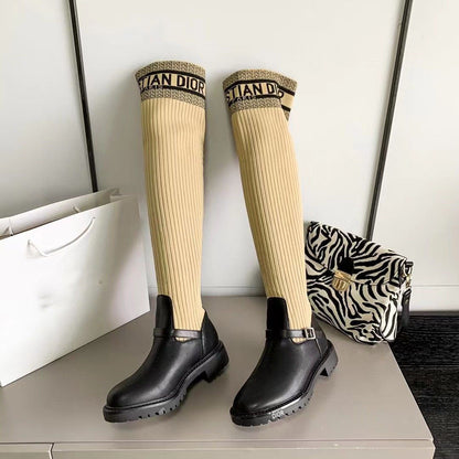 New  Embroidered over-the-knee women's letter thin high boots