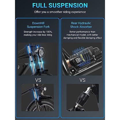 Btrwo™ 🔥 Folding Ebikes for Adults Full Suspension 1000W Motor 48V