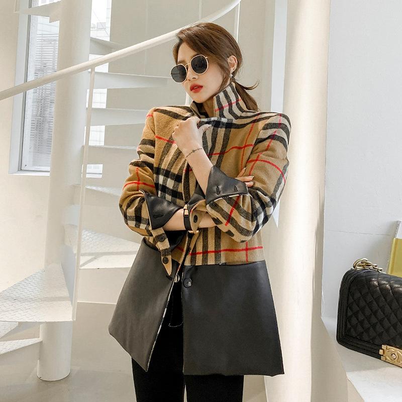 New Fashion Long Sleeved Plaid Woolen Jacket 1023121507