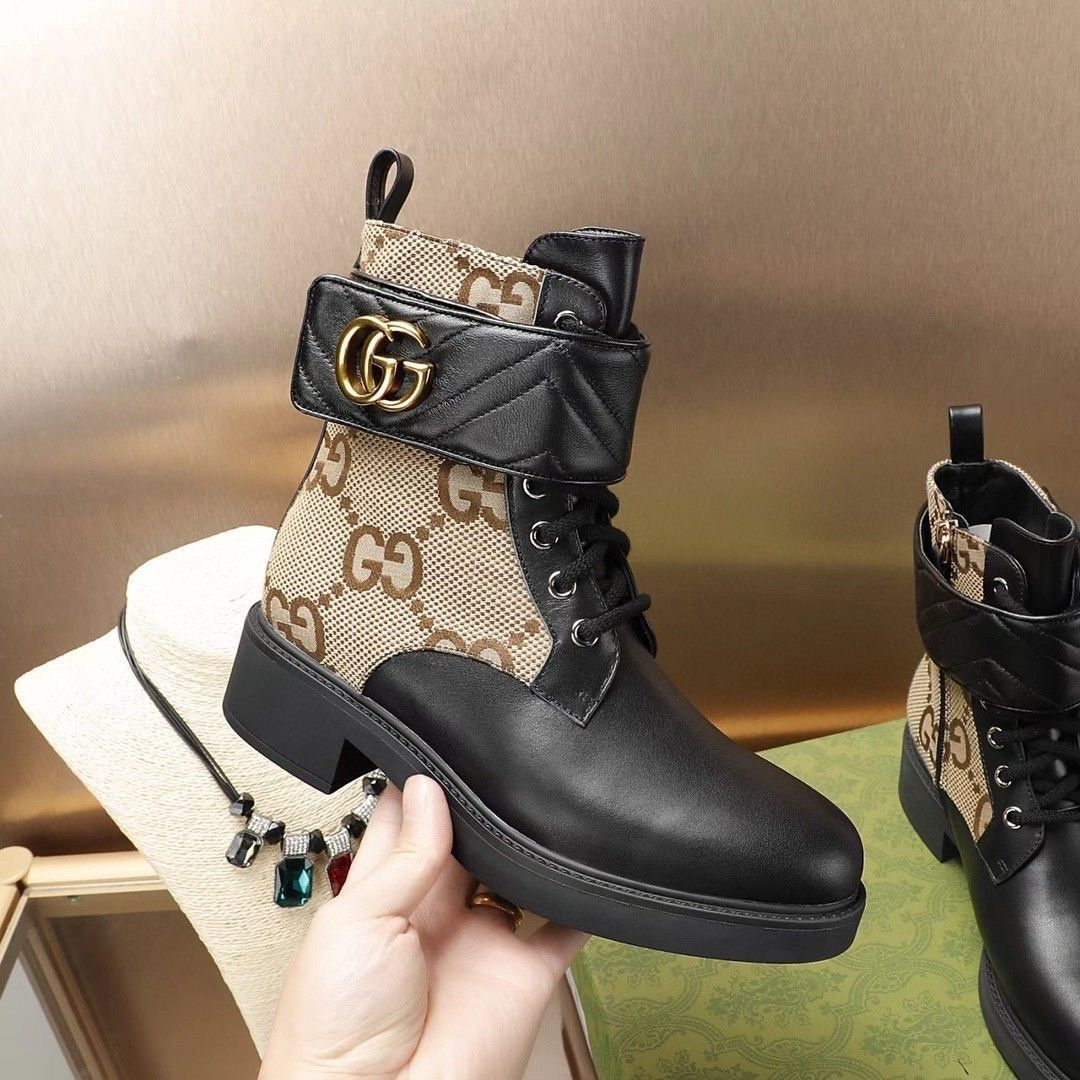 New Ankle Boots Original Single Cross Presbyopia Belt Thick High Heel Socks Boots Leather Short Boots Boots Women's Boots