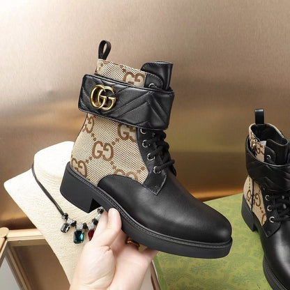 New Ankle Boots Original Single Cross Presbyopia Belt Thick High Heel Socks Boots Leather Short Boots Boots Women's Boots