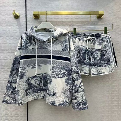 Early spring new fashion hooded sweater shorts suit