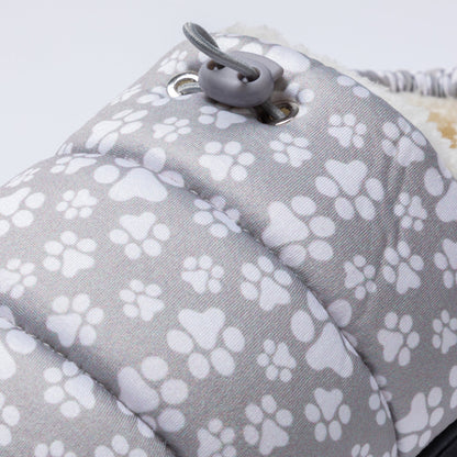 Paw Print Puffy Fleece-Lined Slippers with Toggle