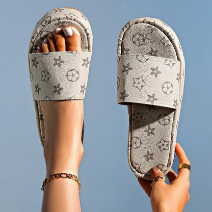 New leather one word muffin women's sandals slippers 1025040213
