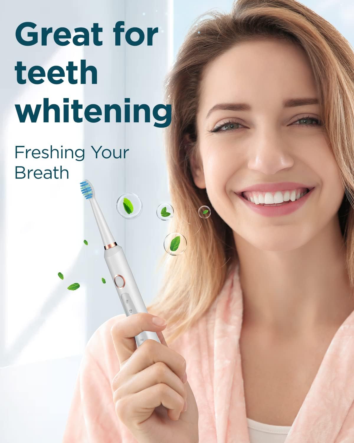 Sonic Electric Toothbrush for Adults - Rechargeable Electric Toothbrushes with 8 Brush Heads, & Travel Case,Teeth Whitening , Power Electric Toothbrush with Holder, Once Charge for 120 Days - H8 Pink