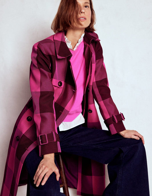 Cheltenham Trench Coat-Pink Peony, Chestnut Gingham