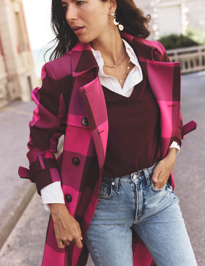Cheltenham Trench Coat-Pink Peony, Chestnut Gingham