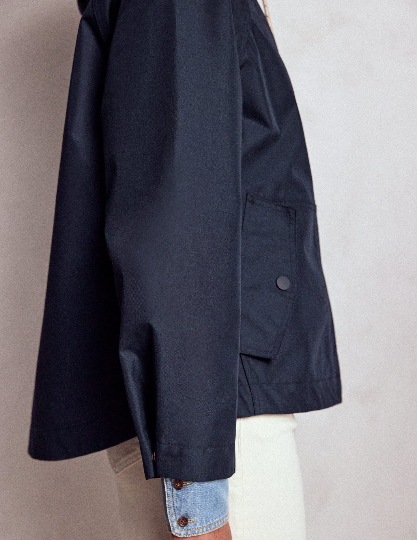 Cropped Rain Mac-Navy