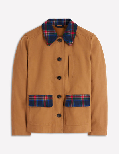 Canvas Barn Jacket-Hazelnut Brown, Check