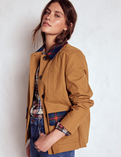 Canvas Barn Jacket-Hazelnut Brown, Check