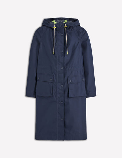 Longline Rain Mac-Navy Colourblock