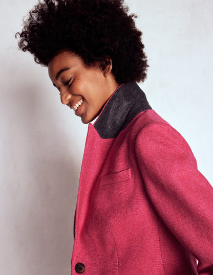 Stamford Wool-Blend Blazer-Pink Herringbone