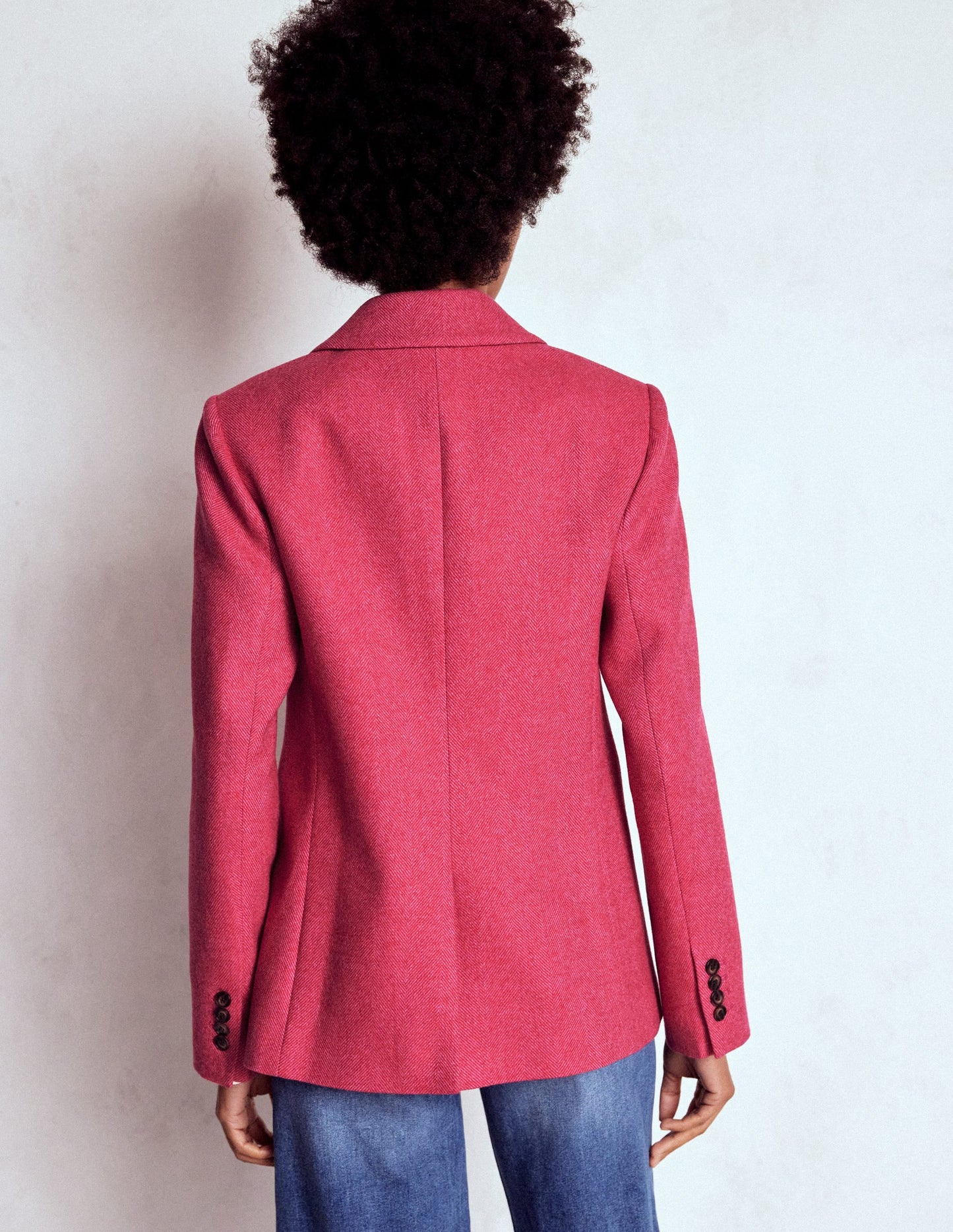 Stamford Wool-Blend Blazer-Pink Herringbone