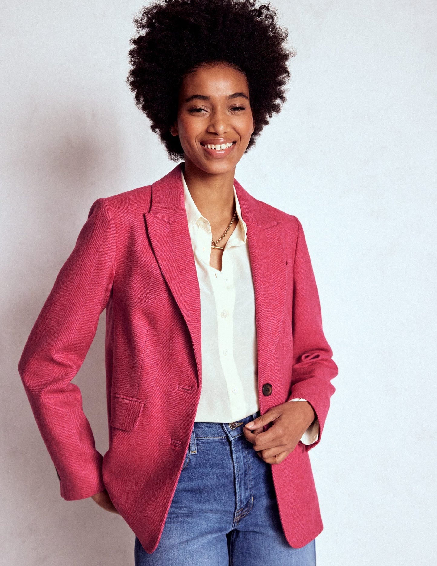 Stamford Wool-Blend Blazer-Pink Herringbone