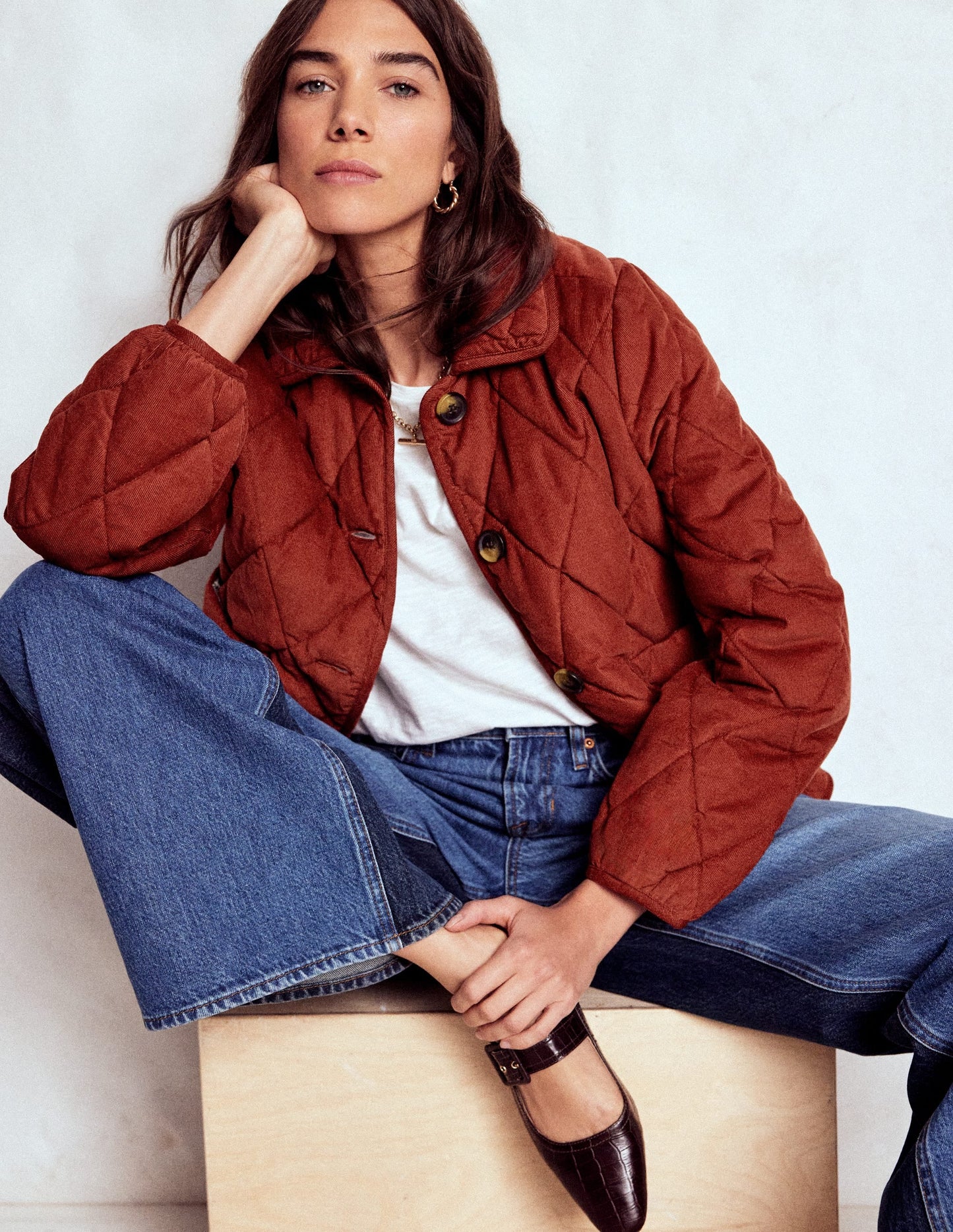 Fitzrovia Quilted Cord Jacket-Fire Brick Red