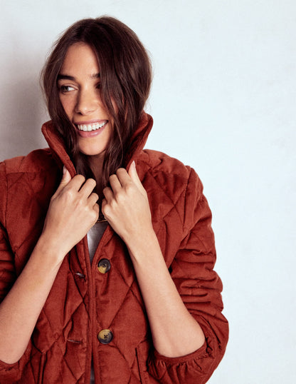 Fitzrovia Quilted Cord Jacket-Fire Brick Red