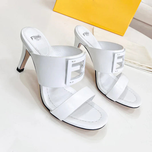 New Leather Metal Buckle High Heel Slippers 1025040209
